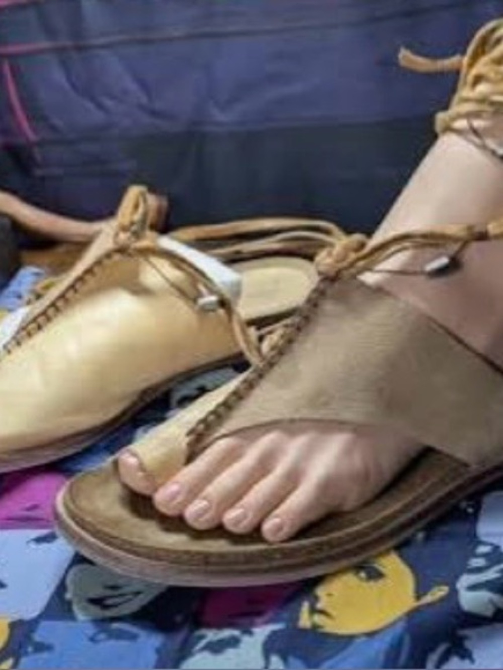 Free People Sandal with beaded ties two toned leather